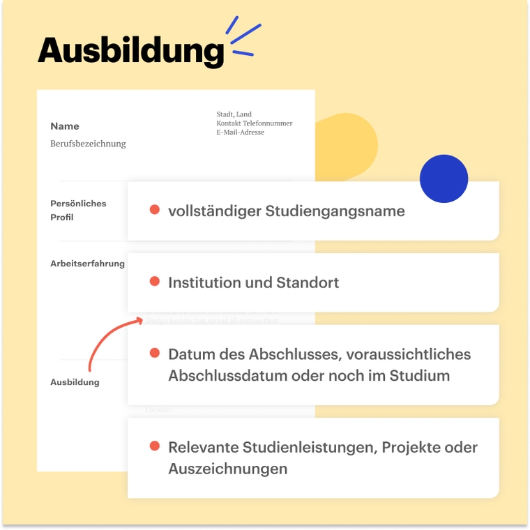 Lebenslauf Englisch Bildung und Ausbildung