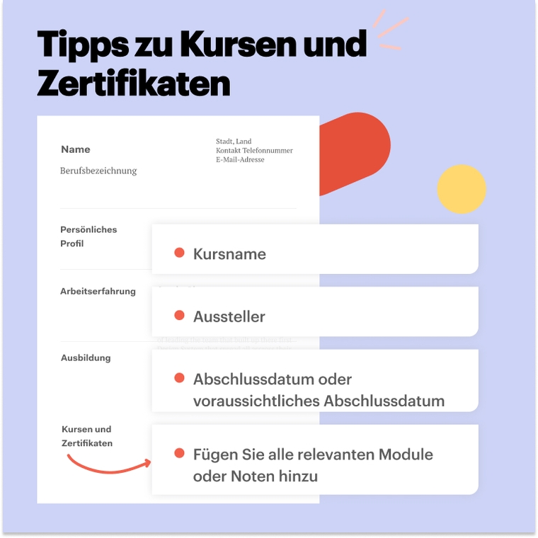Lebenslauf Informatiker Kurse und Zertifikate auflisten