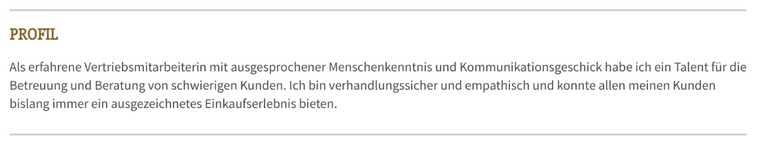 Kurzprofil Lebenslauf met Soft Skills beispiel