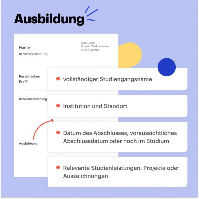 Ausbildung im Lebenslauf für Praktikanten