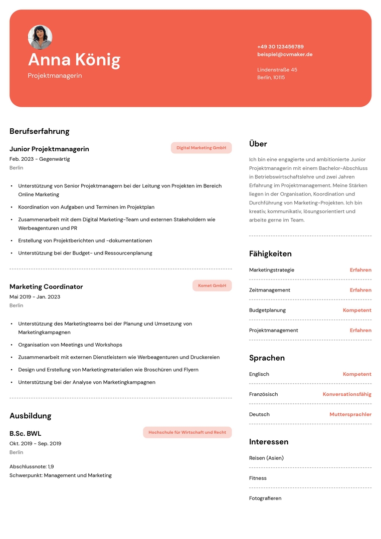 Projektmanager Lebenslauf Beispiel